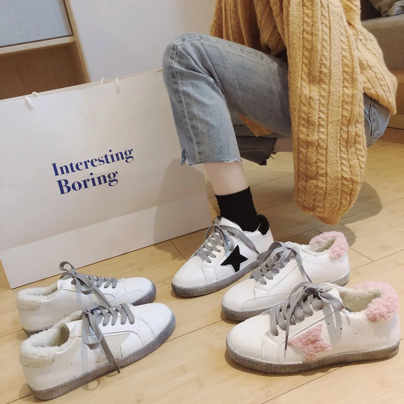 Небольшие женские грязные туфли зима 2019 новые вельветовые из овечьей шерсти со