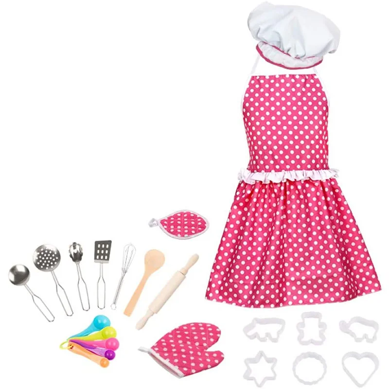 

22Pcs/Set Girl Kids Kitchen Role Play Cooking Apron Chef Hat Cake Baking Tools Toy Cooking Tool Set Play House Toy