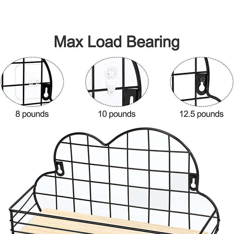 

Floating Shelves Wall Shelf Set of 2, with Metal Wire for Bedroom,Room
