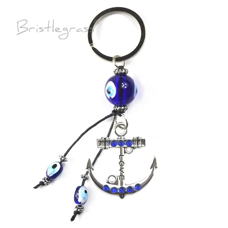 BRISTLEGRASS турецкий синий сглаз якорь брелки для ключей с кольцом держателем