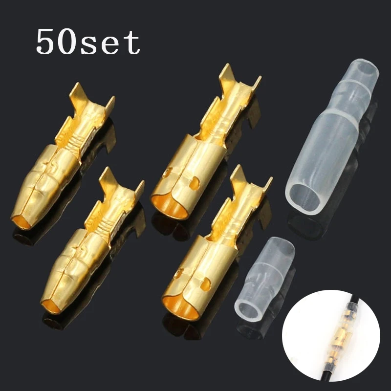 

50set 3.9mm Bullet Terminals Connector Gold Brass Crimp Electrical Wire Connectors Or Insulating Sleeves For Car Motorcycle