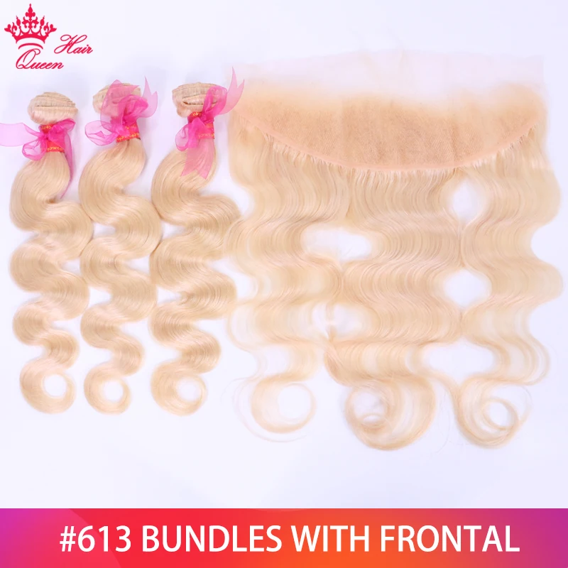 Queen Hair Blonde Color Hair Body Wave 3 4 Bundles with 13x4 Ear to Ear Lace Frontal Closure Brazilian Human Blonde 613 Hair