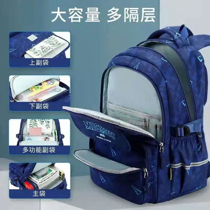 Disney Mickey School Bag For Boy Casual Middle Student Shoulder Backpack Large Capacity Water Proof Super Light Mochila Escolar