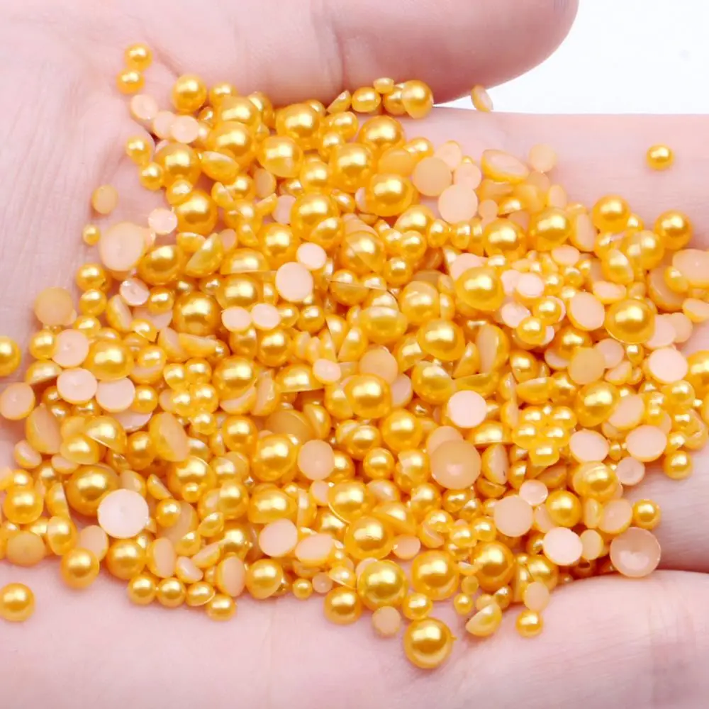 

Half Round Craft Pearls Gold Color 1.5-14mm Flatback Imitation Non Hotfix Resin Beads For Scrapbooking Accessories DIY Nails Art