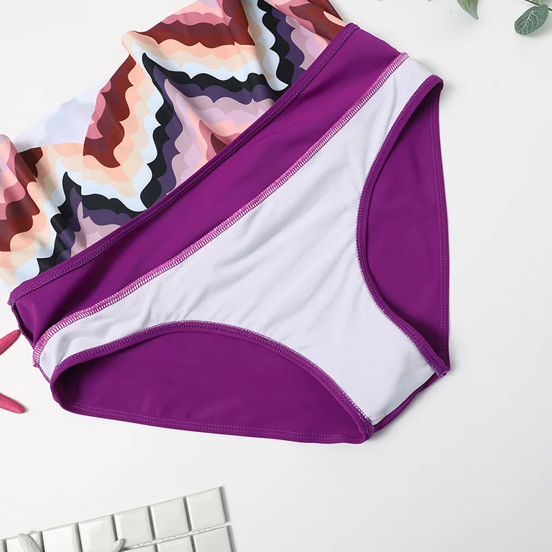 

Striped Halter Women's Swimsuit Two Piece Push Up Padded Bikini With Skirt Swimwear 2021 New Tankini Swim Dress Bathing Suit