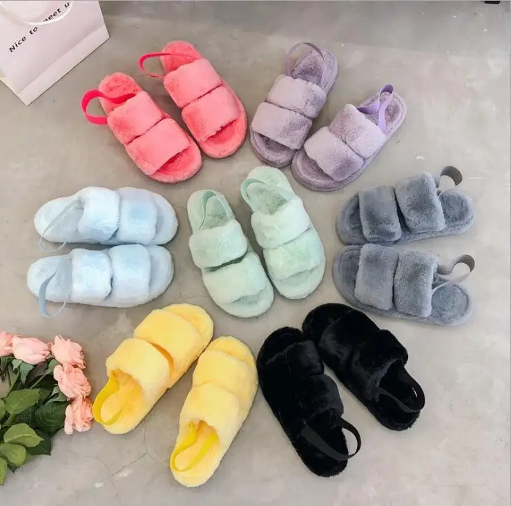 

Furry Slippers Fur Slides For Women Faux Fur Sliders Indoor Shoes Woman Strap Shoes Female Casual Home Flat Winter Footwear
