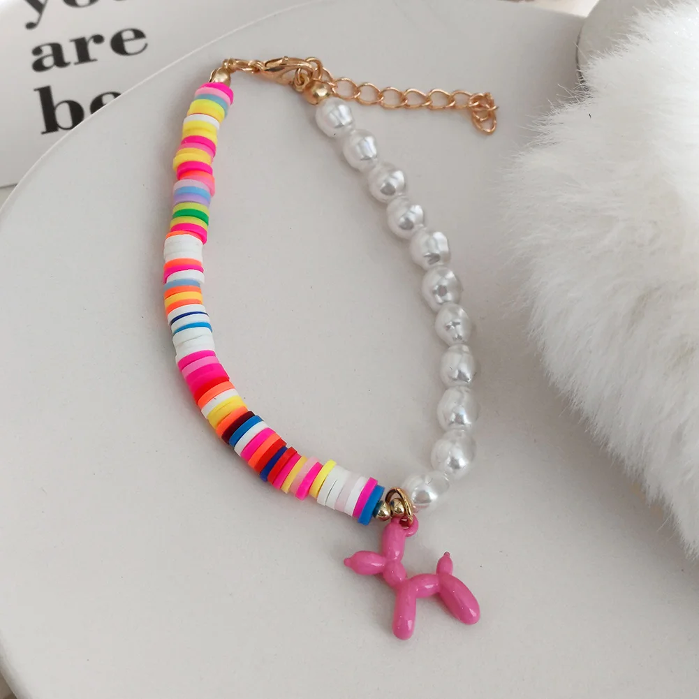 Асимметричные жемчужные браслеты с розовыми шариками и собаками для женщин