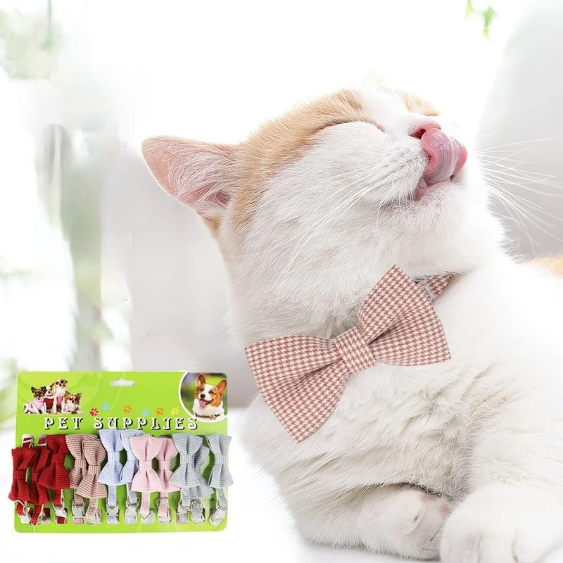 

New Bow Pet Collar Dog Collar Pet Tie Accessories Plaid Cat Collar Dog Tie Dog Accessories for Small Dogs and Cats Pet Supplies