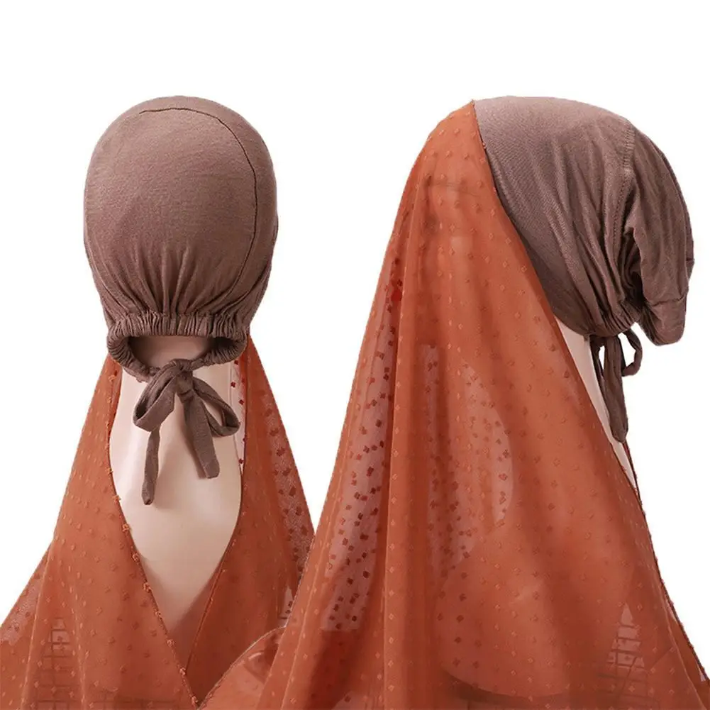 

Chiffon Hijab With Bonnet Elastic Bandage Headwrap Muslim Women Hijab Scarf Long Shawl Non-slip Breathable Islam Turban Headband