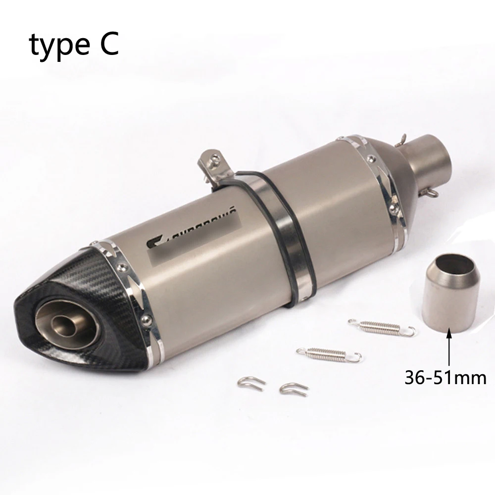 type C Универсальный мотоцикл Akrapovic выхлопной модифицированный глушитель для KAWASAKI ZX-6R Ninja 400 GSR600 FZ6 MT07 R3 RC 390 ATV Dirt Pit Bike - Цвет: type C