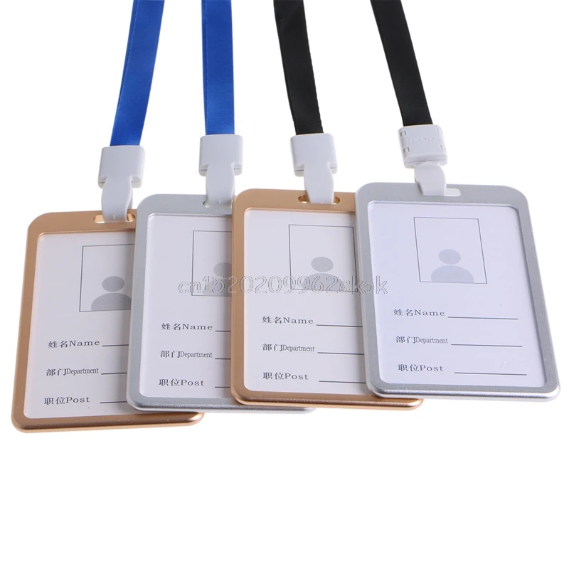 

Aluminum Alloy ID Credit Card Badge Holder Cover With Neck Nylon Lanyard Strap J22 dropshipping