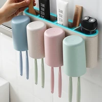 ECOCO 2 3 4 Cup Toothbrush Holder Wall-mount Toothbrush Toothpaste Cup Storage Bathroom Accessories for Family Couples Set