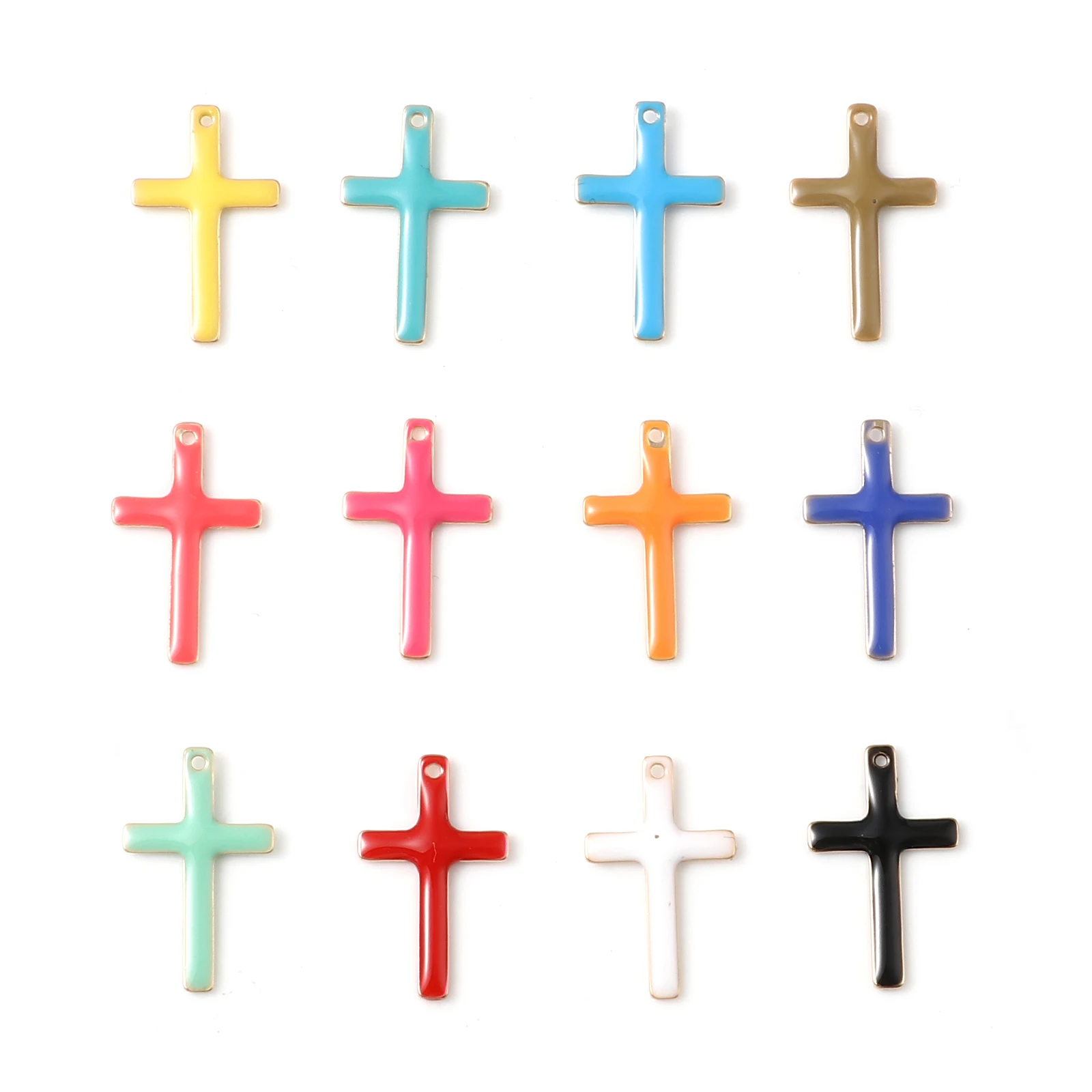 Copper Religious Gold Color Metal Charms Multicolor Cross Enamelled Pendants DIY Making Earrings Necklace Jewelry 18mmx11mm,5PCs