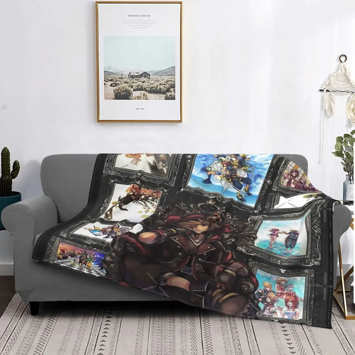 

Kingdom Hearts-Manta de colección de tronos, colcha a cuadros para cama, toalla de playa, manta Kawaii en la cama