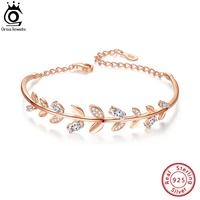 orsa jewels genuine 925 sterling silver handmade branch leaves bracelet thin chain for women ladies elegant dainty jewelry sb127
