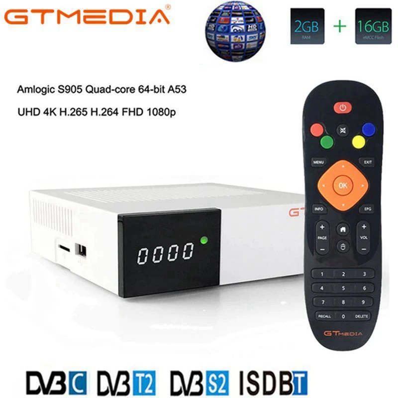 GTmedia GTC приемное устройство DVB-S2 DVB-C DVB-T2 ISDBT Amlogic S905D android 6,0 ТВ контейнер под элемент питания 2 Гб оперативной памяти, 16 Гб встроенной памяти, спутниковый 1 год приемник ccam ТВ коробка