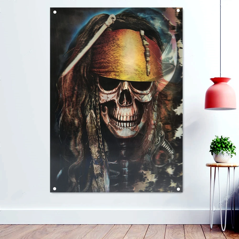 

Pirate Flag Skull Art Poster Wall Chart Quality Polyester Piratas Party Flags and Banners Accessories Pirates Indoor Wall Decor