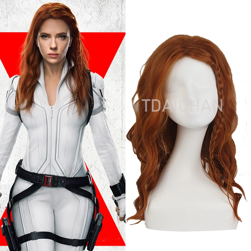 

2021 Black Widow Hair Wigs Cosplay Long Curly Wig for Women Costume Natasha Romanoff Role Play free wigcap