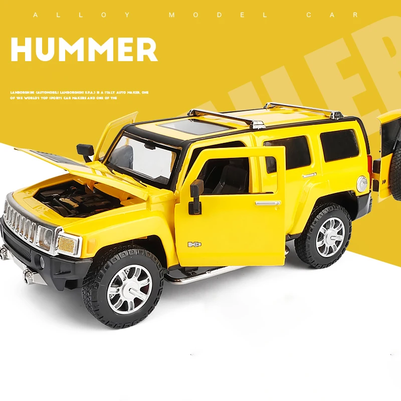 

1:24 high simulation alloy Hummer H3 off-road vehicle sound and light can open the door boy educational toy car model for gifts