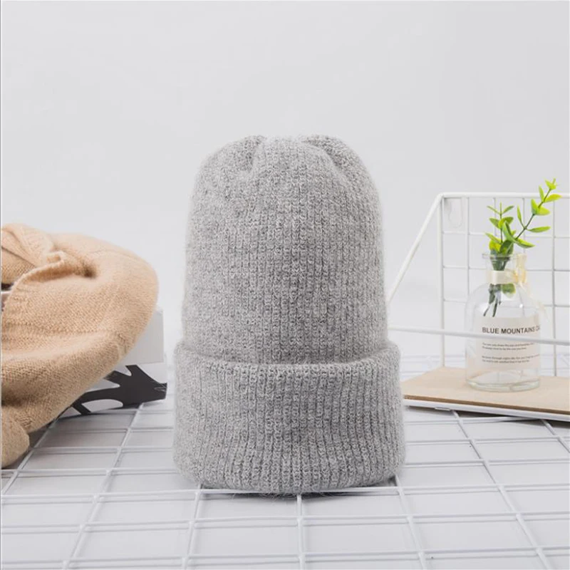 LA Новая зимняя женская шапка из кроличьего кашемира вязаные шапочки толстые