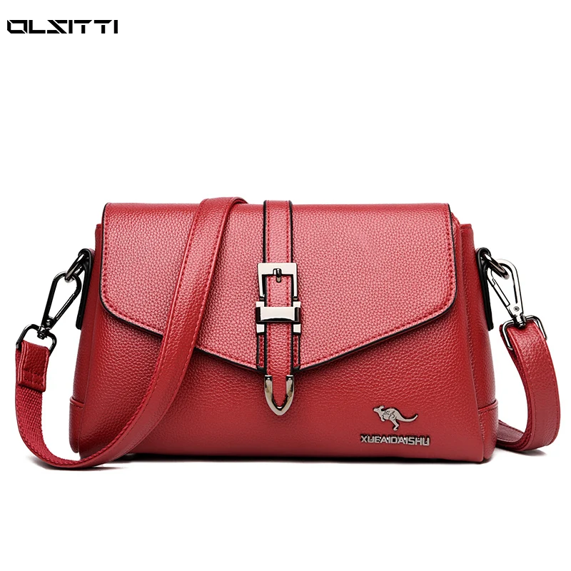 

Высококачественные однотонные сумки через плечо для женщин 2021 Роскошная брендовая Дизайнерская кожаная сумка-мессенджер простая маленька...