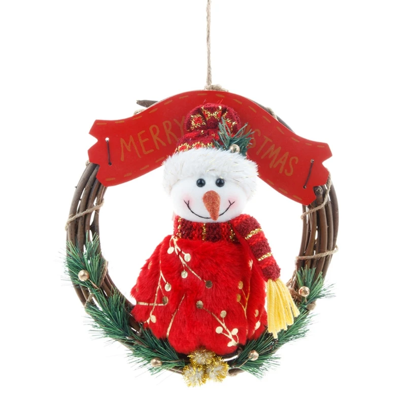 

Christmas Wreath for front Door Santa Claus Snowman Decorative Rattan Hanger
