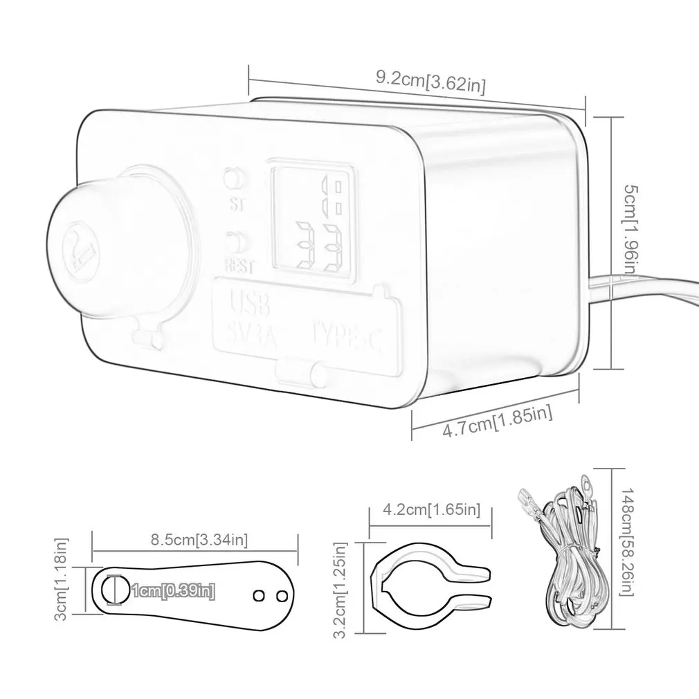 

12V Multifunctional Motorcycle Cigarette Lighter Socket Adapter USB Charger Fast Charging With Timetable With Lighter Head