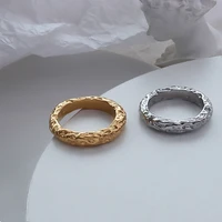 waterproof non tarnish jewelry gold silver color ring stainless steel tin foil style stone pattern ring for women