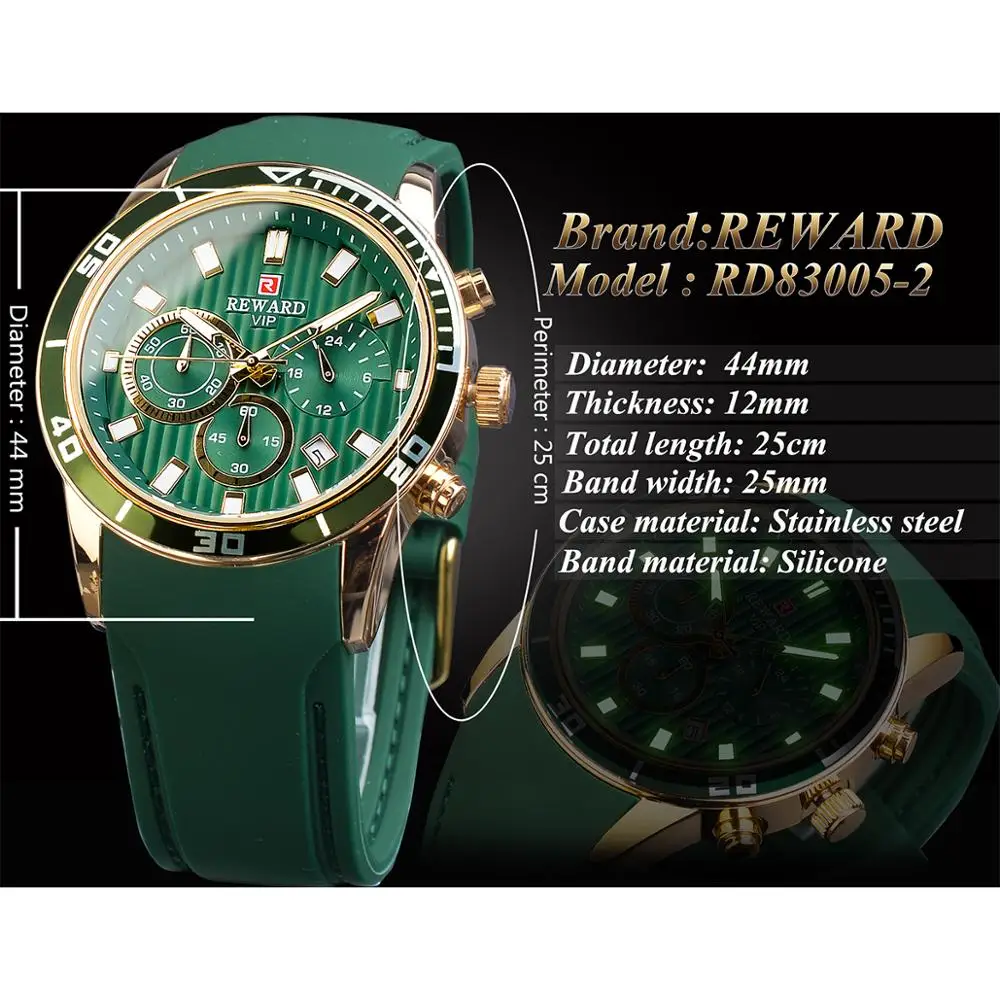 Часы с зеленым циферблатом и календарем спортивные наручные часы в стиле
