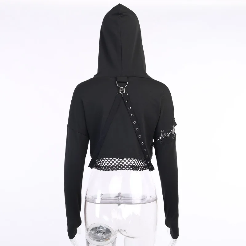 

KALENMOS 2020 New Autumn Winter Clothing Women Hoodies Sweatshirt Long Sleeve Bandage Hollow Streetwear Punk Short Tops Pullover