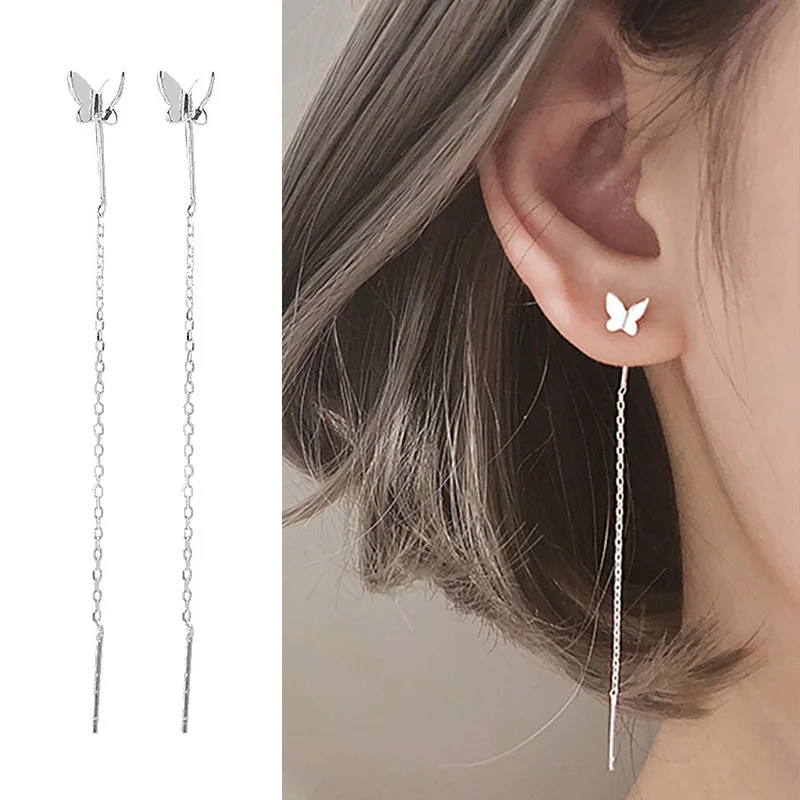 

New Fashion Simple Long Tassel Butterfly Pendant Earrings Silver Creative Pendant Women Earrings Girls Party Holiday Gifts