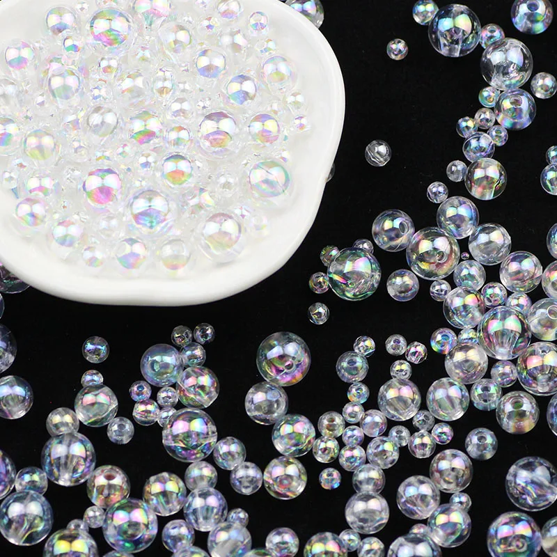 

50~600pcs White Acrylic ABS Plastic Beads Round Spacers Loose Beads For Jewelry Making DIY Bracelets Accessories 4/5/6/8/10MM