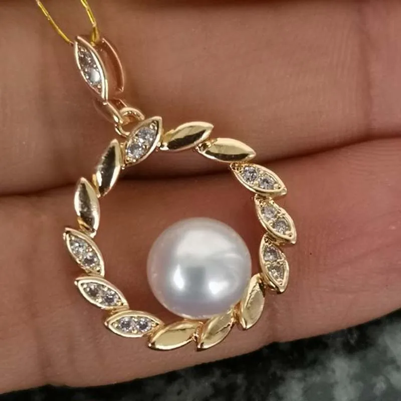 

NEW Fashion Style Genuine Pearl Pendant 14k Gold Filled Women's Jewellry 7-8mm Beads