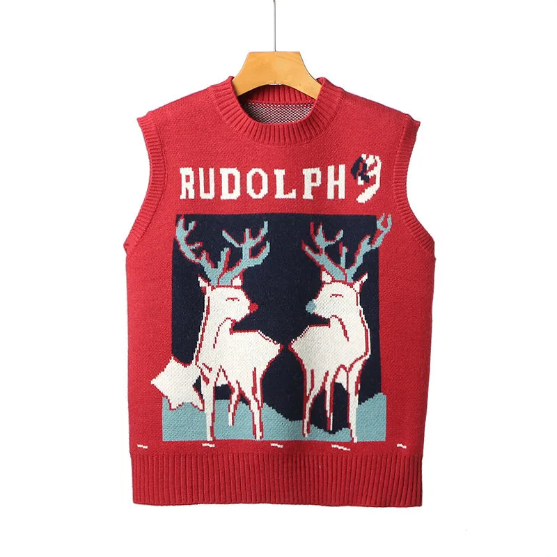 

Urifens 2021 Spring New Korean O Neck Tank Pullover Cartoon Jacquard Sleeveless Knitted Vest For Women Loose Sweater Tops BN76U