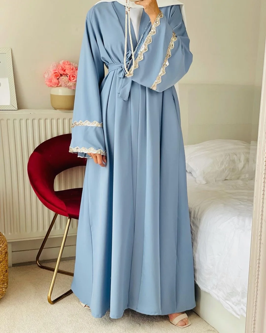 

Summer Women Muslim Dubai Abaya Kimono Open Front Sequins Turkey Islam Arabic Modesty Cardigan Duster Outwear Hijab Dress Eid