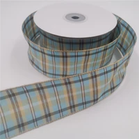 38mm x 25yards buffalo plaid wired ribbon decoration blue and beige plaid for decorate housechristmas wreaths n1210