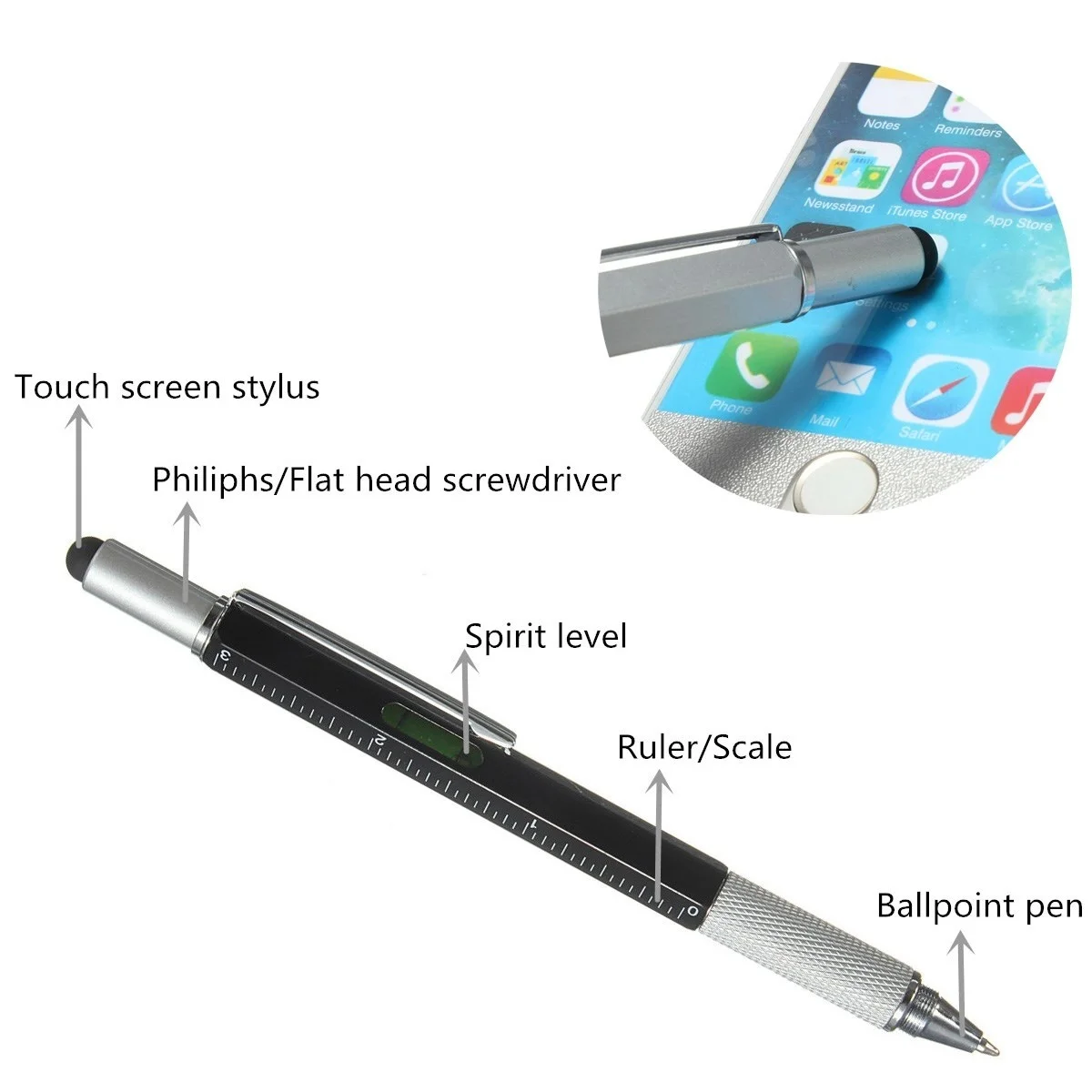 

6 In 1 Ballpoint Pen Screwdriver Ruler Spirit Level Tool Multitool Pen As Gift Touch Screen CM/Inch Rulers Bubble Level