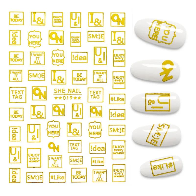 

2021 English Characters Geometry Love 3D Nails Art Sticker Self-Adhesive Manicure Accessories Decal