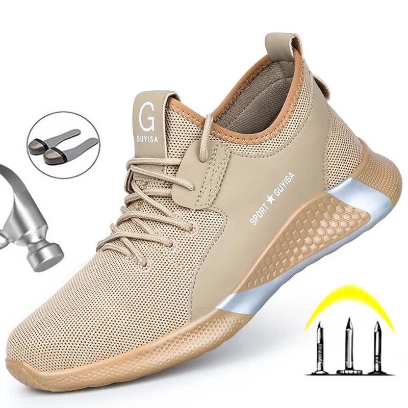 Кроссовки мужские укрепленные стальной носок непробиваемые легкие дышащие