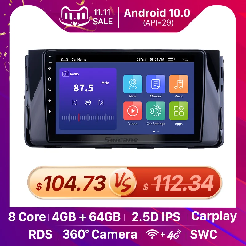 

Seicane Android 9,1 автомобильный мультимедийный плеер GPS навигация для Hyundai H350 2016 автомобильное радио 9 ''HD сенсорный экран Поддержка Carplay OBD2
