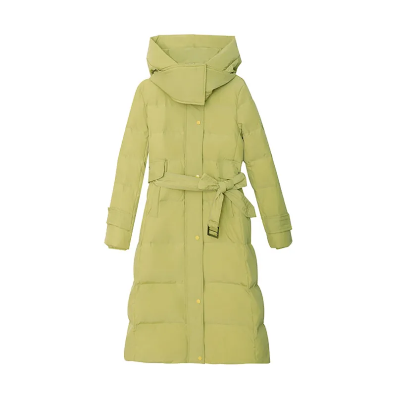 

Cotton-padded Jacket 2020 Winter Slim Long Knee-length Belt Elegant Solid Green Stand Collar Manteau Femme Hiver Ukraine Parka