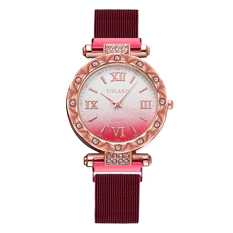 

100pcs/lot Korean version of the fashionable women's watch Milan with water drill Roman numeral matte face watch buckle
