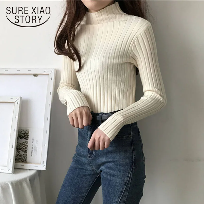 

Solid Turtleneck Women Sweater 2022 Autumn Slim Fit Knitwear Sweaters Bottoming Pullover Long Sleeve Office Lady Clothes 10605