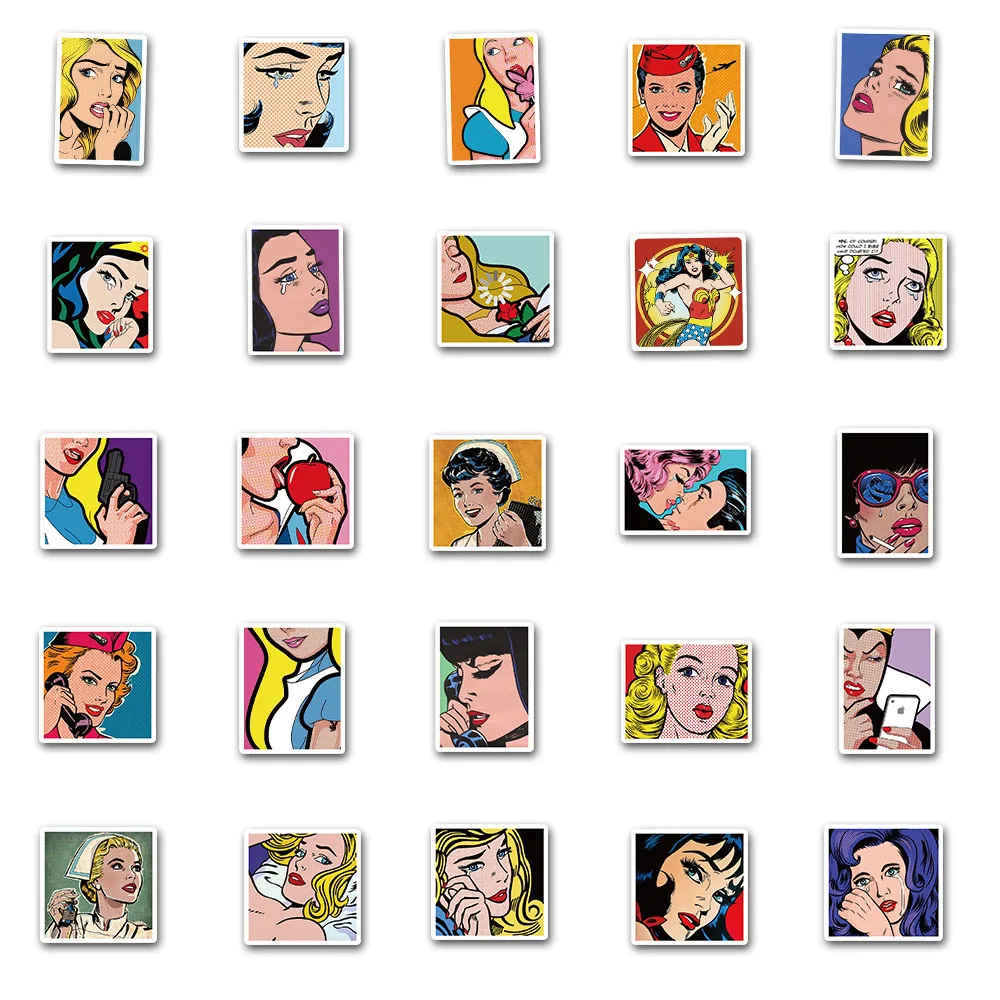 

10/30/50PCS Geometric Hip Hop Retro Sexy Girl Comic Notebook Waterproof Guitar Graffiti Sticker Decorative Toy Wholesale