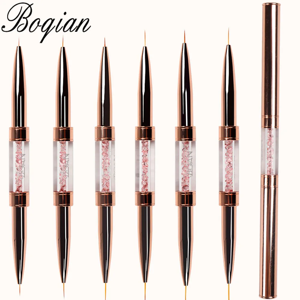 Кисть для маникюра BQAN розовое золото двойная головка розовый кристалл ручка