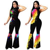 2020 new arrival jumpsuit european and american womens rompers overall printed off shoulder ruffles jumpsuit