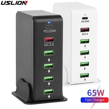 USLION 6 Port USB PD Fast Charger For Xiaomi samsung S9 QC 3.0 EU US UK AU Charging Station Universal Phone Desktop Wall Charger