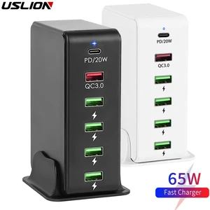uslion 6 port usb pd fast charger for xiaomi samsung s9 qc 3 0 eu us uk au charging station universal phone desktop wall charger free global shipping