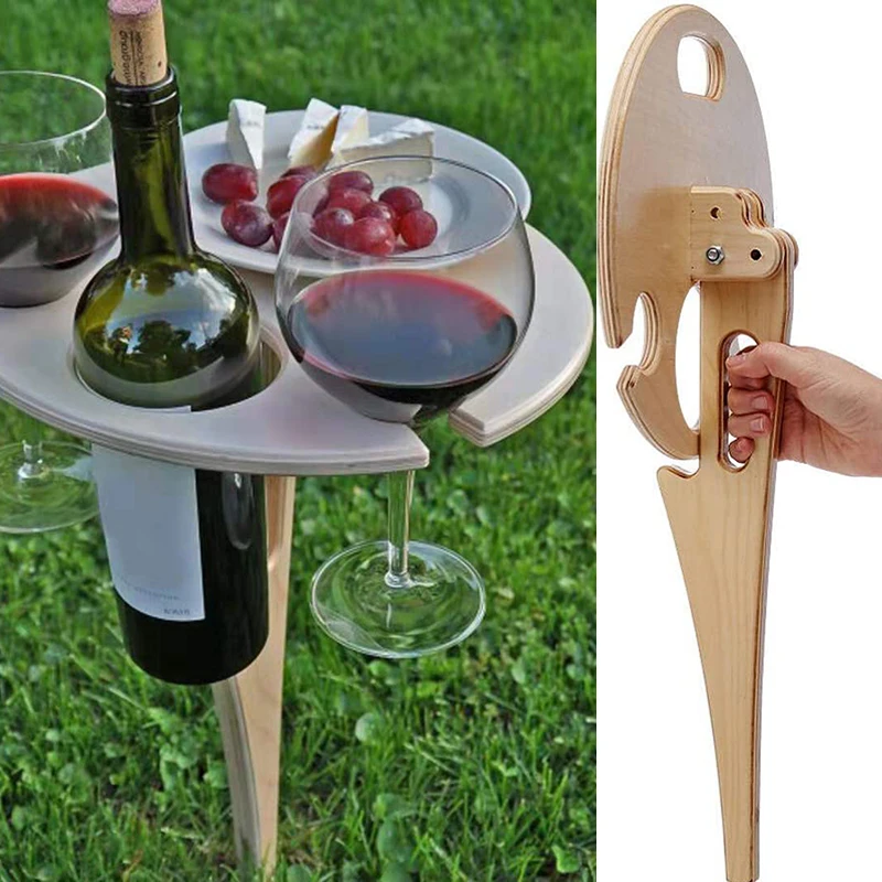 

Foldable Outdoor Wine Table Wooden Round Desktop Mini Picnic Table Outdoor Wine Rack Furniture for Camping Party Dropshipping