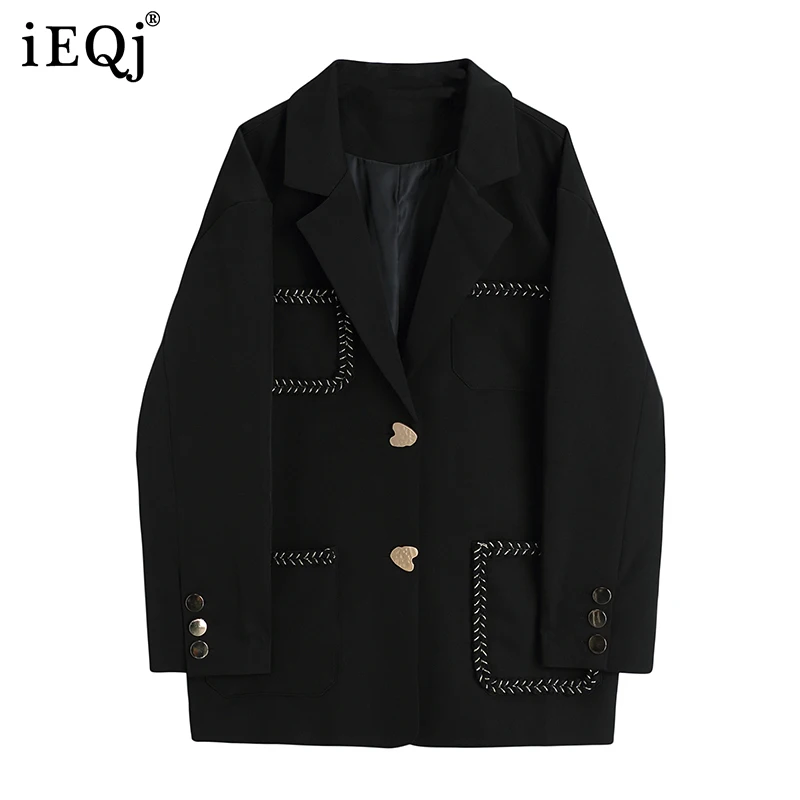 

IEQJ Women Black Vintage Office Lady Cozy Blazer New Notched Long Sleeve Loose Jacket Fashion Tide Spring Autumn 2021 3F0991